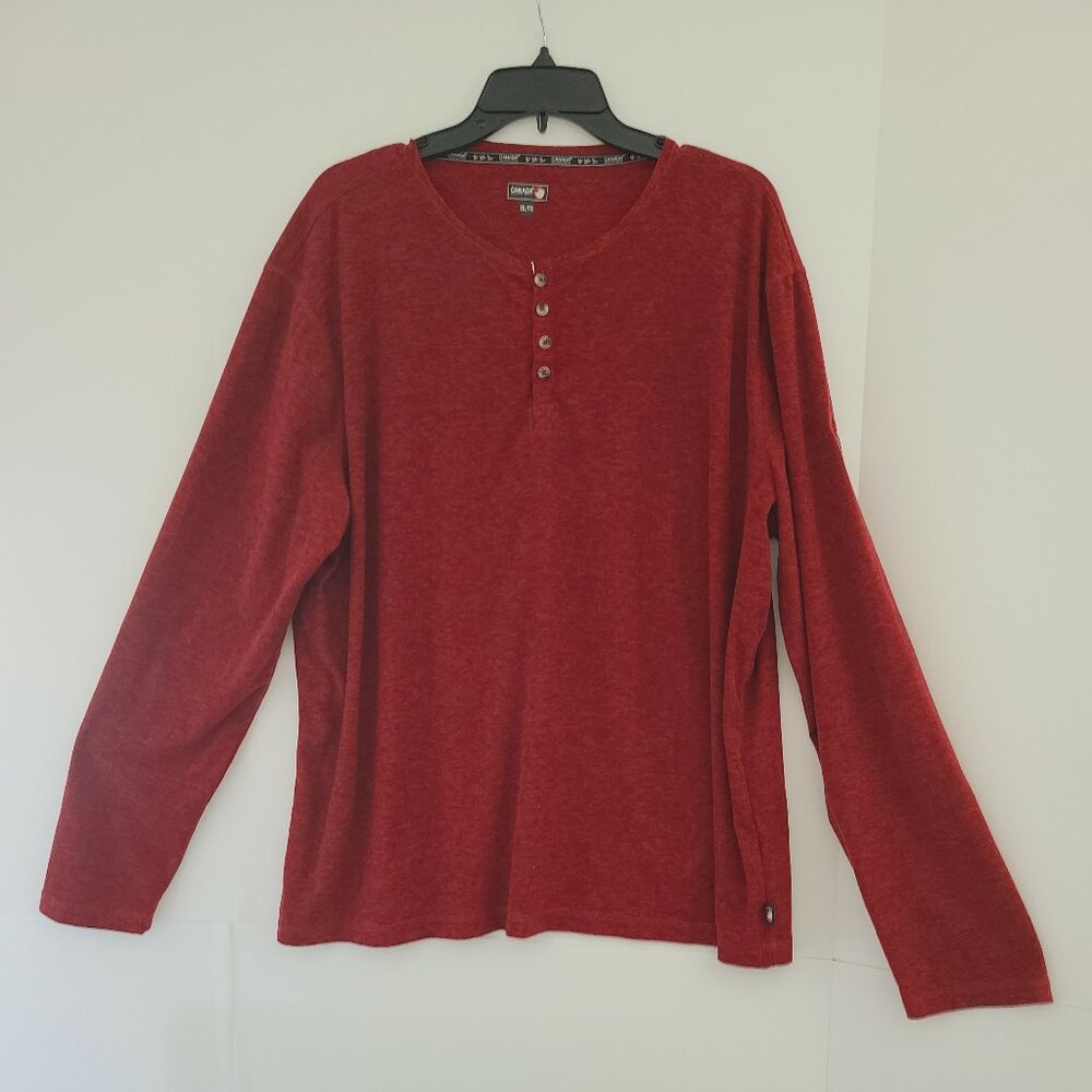 CANADA WEATHER GEAR LONG -SLEEVE HENLEY PULLOVER- BURGUNDY-SIZE XXL/TTG
